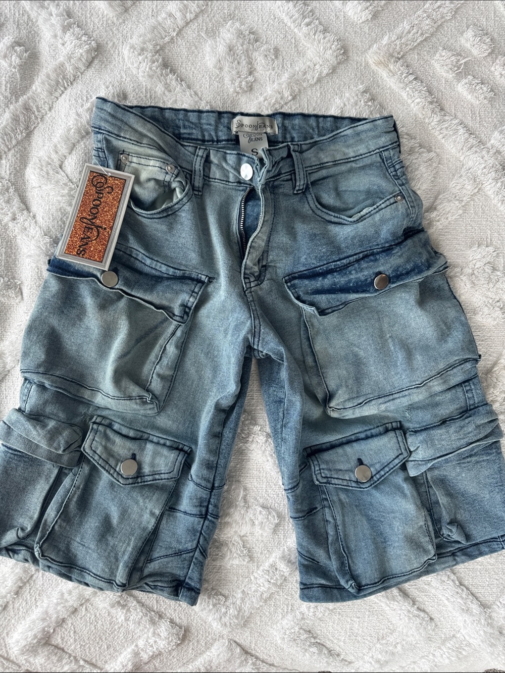Women’s Washed Blue Cargo Denim Shorts “Jorts” | Size Small ✨
